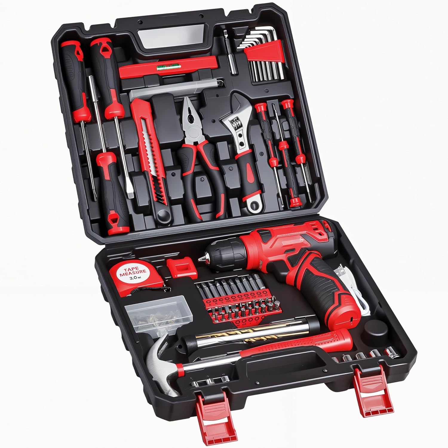 Tool Set - 8V Cordless Drill Set, 132 Piece Home Tool Set With Hand Drill