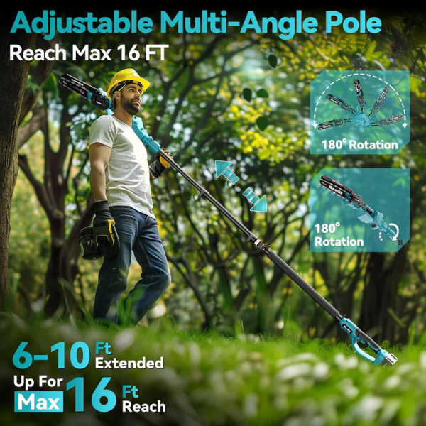 2 in 1 Cordless Pole Saw & Mini Chainsaw (Up to 15.8ft / 4.57 meters)