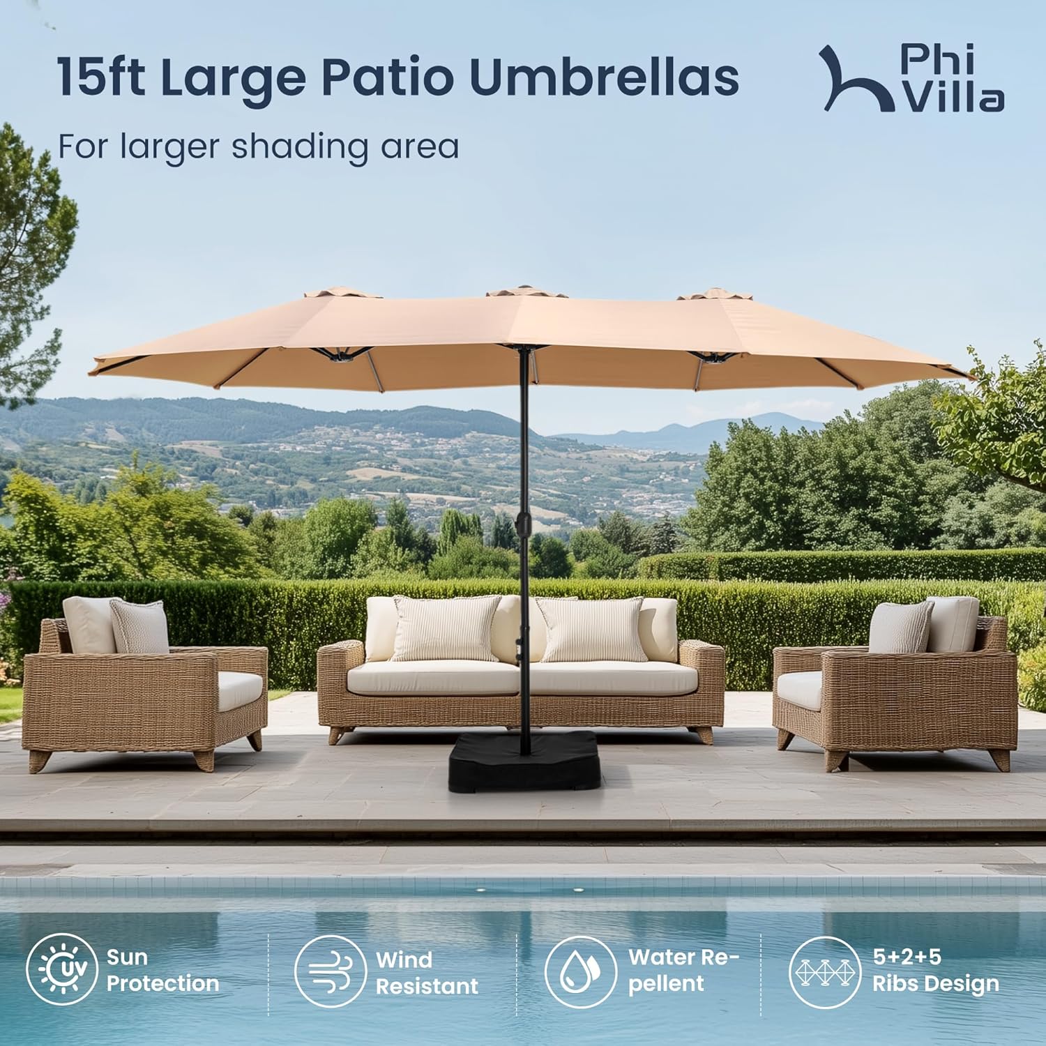 15ft Patio Umbrella with Base Included