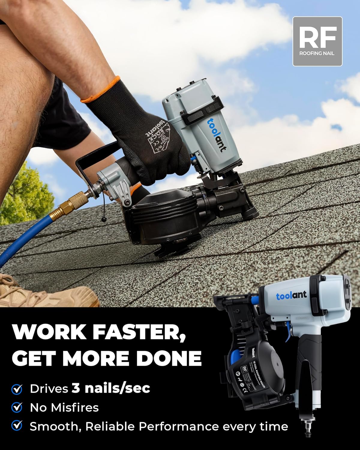 Roofing Nailer, Pneumatic Roofing Nail Gun for 3/4" to 1-3/4" Nails, 120 Coil Capacity, 70-120 PSI