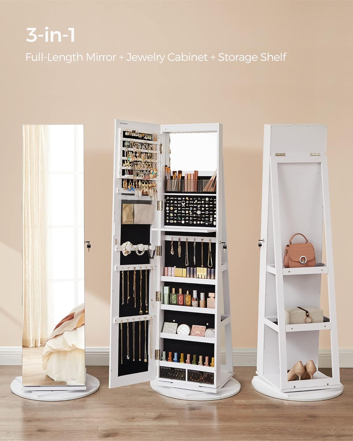 Jewelry Lockable Mirror (155 x 54.5 x 37 cm)
