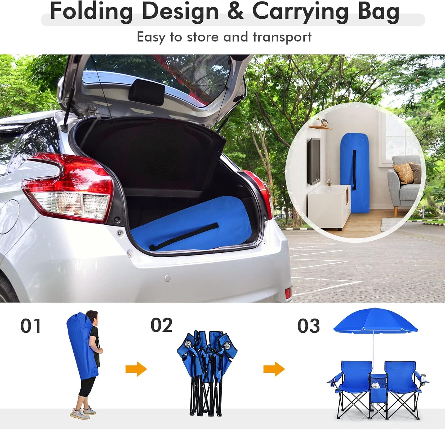 Double Picnic Chair with Umbrella & Cooler