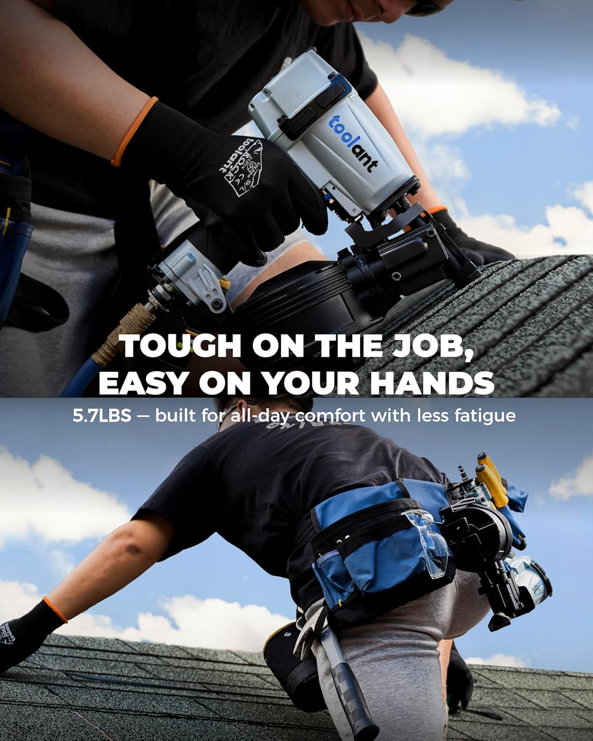 Roofing Nailer, Pneumatic Roofing Nail Gun for 3/4" to 1-3/4" Nails, 120 Coil Capacity, 70-120 PSI