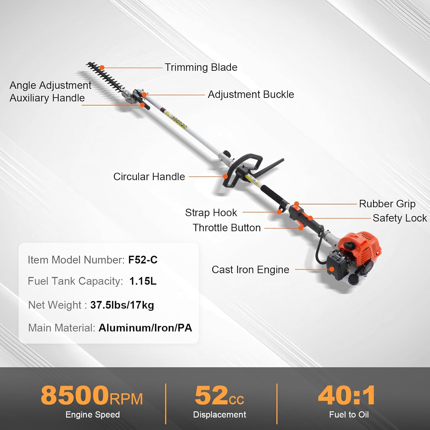 52cc Gas-Powered 6-in-1 Multi-Functional Trimmer