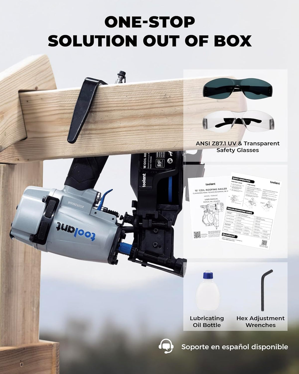 Roofing Nailer, Pneumatic Roofing Nail Gun for 3/4" to 1-3/4" Nails, 120 Coil Capacity, 70-120 PSI