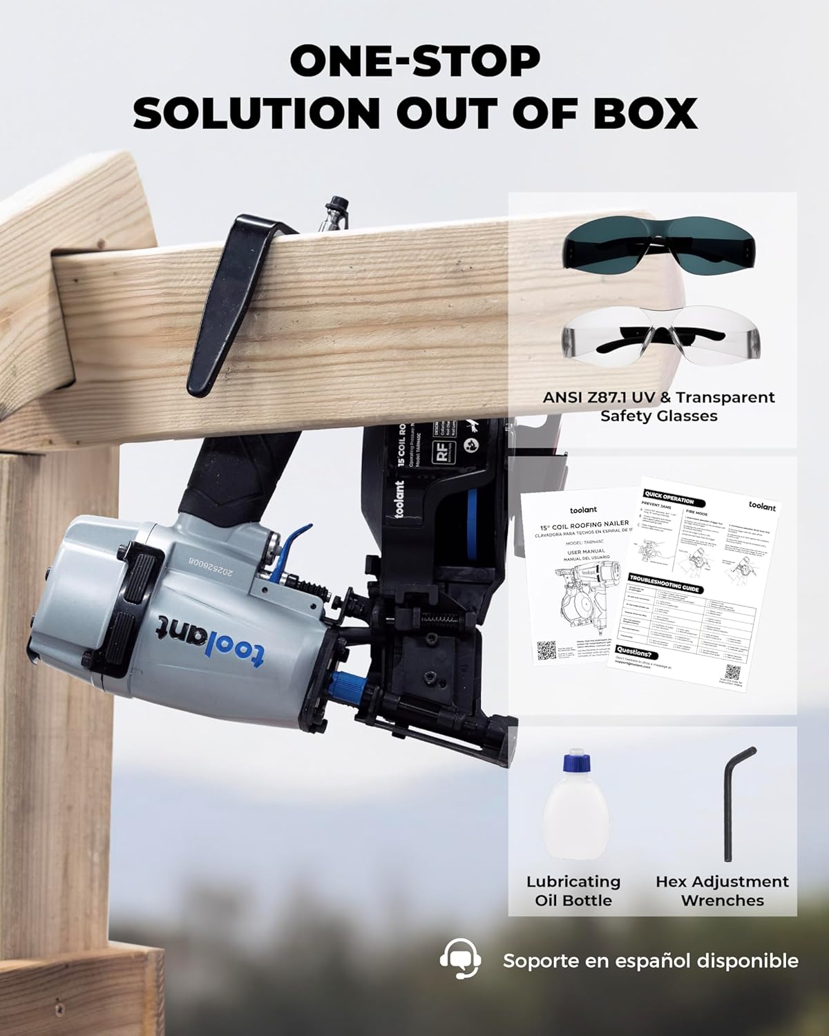 Roofing Nailer, Pneumatic Roofing Nail Gun for 3/4" to 1-3/4" Nails, 120 Coil Capacity, 70-120 PSI